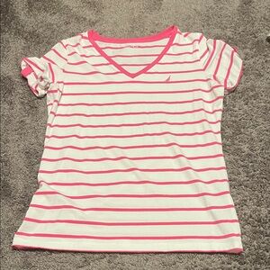 Nautica Pink and White Striped Women's Tee